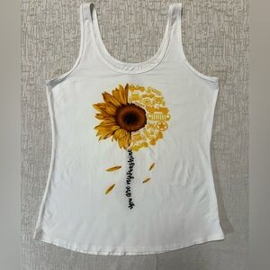 Keep White Tank Top with Sunflower and Yellow Accents fits like xl